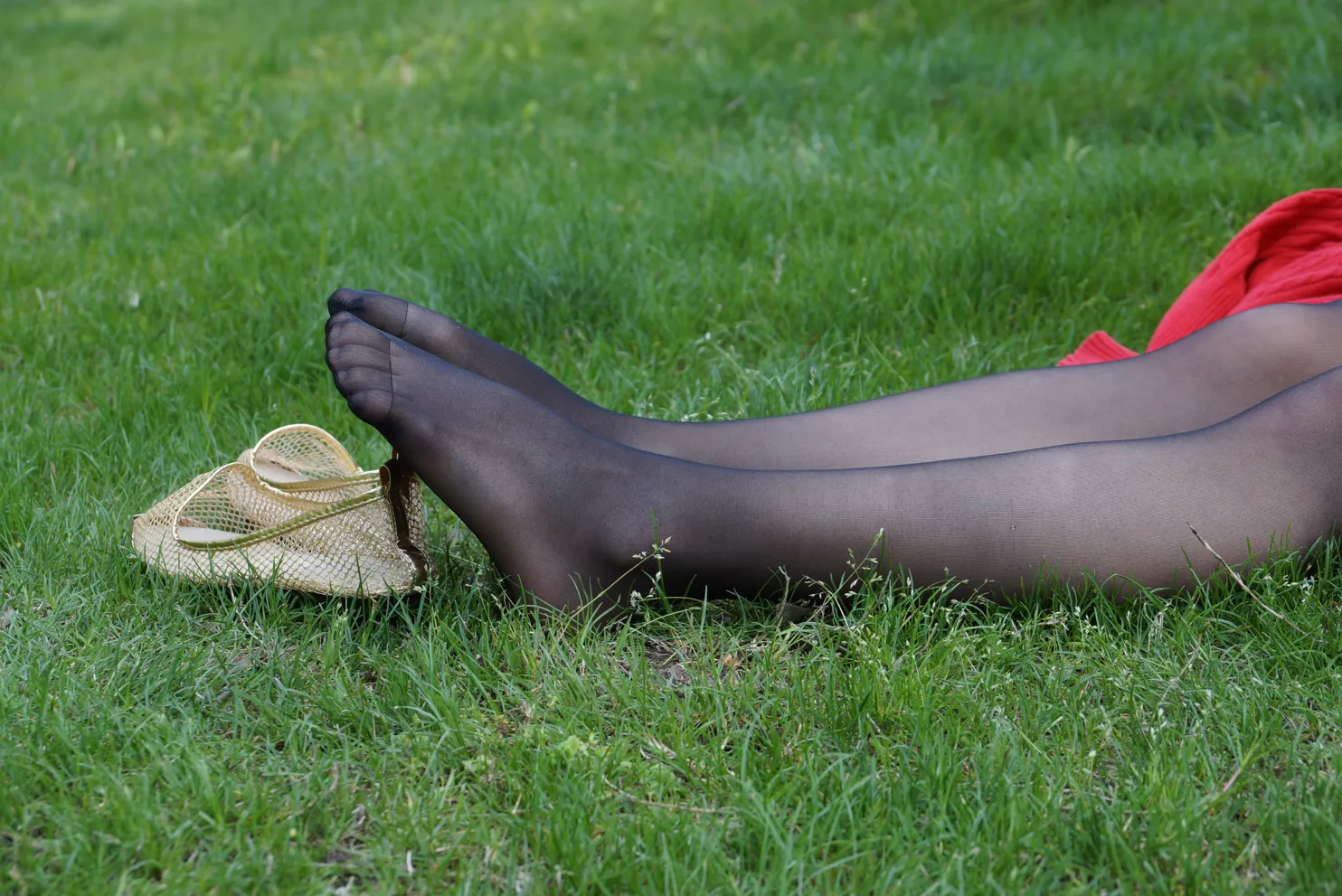 [Mzsock] NO.031 Long black silk on the grass street photography#[56P]-48